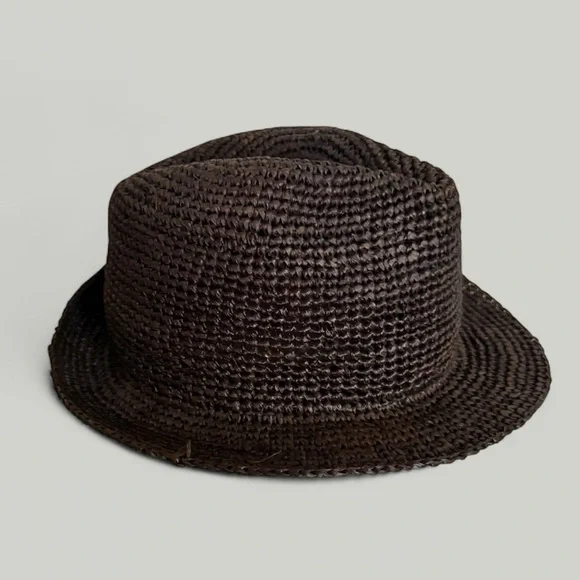 Lauren Ralph Lauren Dark Brown Straw Woven Fedora Hat - Picture 1 of 5